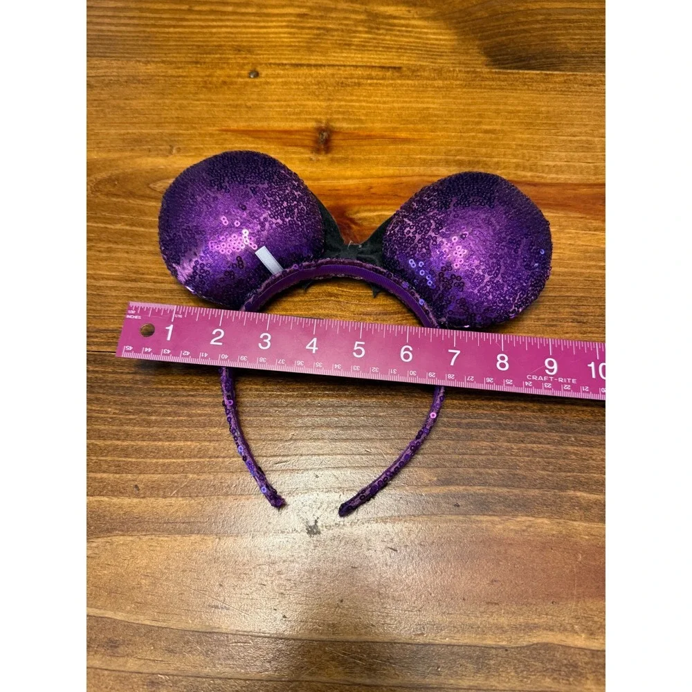 Disney Minnie Mouse Ears Headband Purple Bat Sequin Wing Halloween Excellent